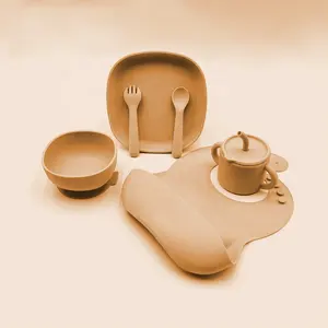 Customizable BPA Free New Design Baby Feeding Bowl Set Food Grade Silicone Feeding Set For Baby Tableware