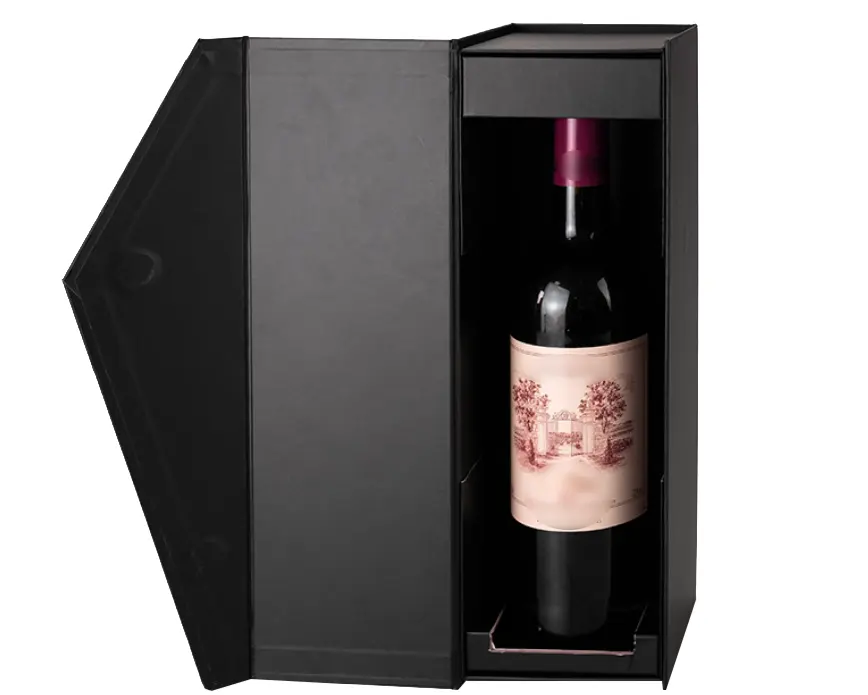 Caixa de vinho crativa personalizada dobrável lateral embalagem dobrável caixa de vinho tinto preto economiza espaço de armazenamento e logística