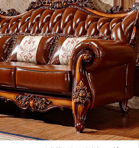 Bộ ghế sofa Chesterfield 3 chỗ ngồi, chất liệu gỗ chạm khắc cổ điển châu Âu, bọc da, kết hợp 123 - Product Image 6