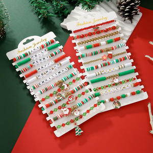 12 piezas <span class=keywords><strong>de</strong></span> adornos navideños <span class=keywords><strong>de</strong></span> <span class=keywords><strong>cristal</strong></span> <span class=keywords><strong>de</strong></span> arcilla suave para juego <span class=keywords><strong>de</strong></span> pulsera chapado en oro <span class=keywords><strong>de</strong></span> Papá Noel y letra inglesa para regalo - Product Image 1