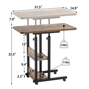 Table d'appoint portable en forme de C de 32 pouces à hauteur réglable avec table d'extrémité Table de canapé à roulettes pour ordinateur portable mobile avec roues - Product Image 6