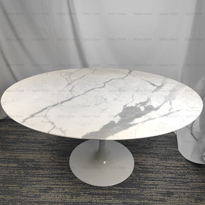 <span class=keywords><strong>Table</strong></span> à manger ovale moderne en marbre blanc Statuario de luxe italien, style Eero <span class=keywords><strong>Saarinen</strong></span> Tulip, pour salle à manger, maison personnalisée ou hôtel - Product Image 4