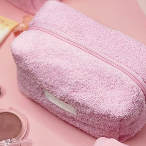 Toalla de rizo suave Bolsa de cosméticos <span class=keywords><strong>Rosa</strong></span> personalizada Cierre de cremallera Se puede personalizar LOGO Regalo de dama de honor - Product Image 1