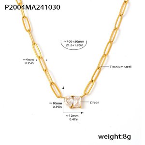 Collier hypoallergénique plaqué or avec pendentif goutte d'eau carré en zircon, motif géométrique tendance, croix personnalisée, luxe léger - Product Image 2