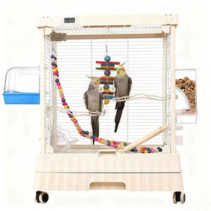 กรงนกแบบใส รุ่นกลาง สำหรับผู้เริ่มต้น กรงสีขาวพร้อมที่เล่นแบบเปิดด้านบนและขาตั้งแบบมีล้อ กรงนกทำจากอะคริลิก - Product Image 1