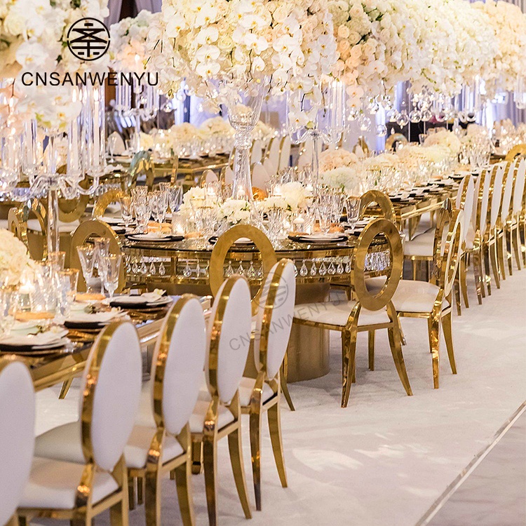 Party Outdoor Wedding Event Banquet Wedding Gold O Back Chairs sedie di lusso per il ricevimento di nozze