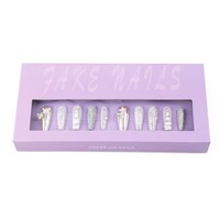 Boîte de rangement pour ongles press-on transparente de luxe personnalisée avec matériaux recyclés, design portable avec paillettes et bronzage