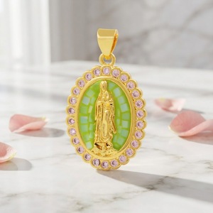 Colgante <span class=keywords><strong>de</strong></span> la <span class=keywords><strong>Virgen</strong></span> María Chapado en Oro <span class=keywords><strong>de</strong></span> 18K, Estilo Coqueta, Alto Brillo, Regalo para el Día <span class=keywords><strong>de</strong></span> la Madre, Joyería para Primera Comunión - Product Image 1
