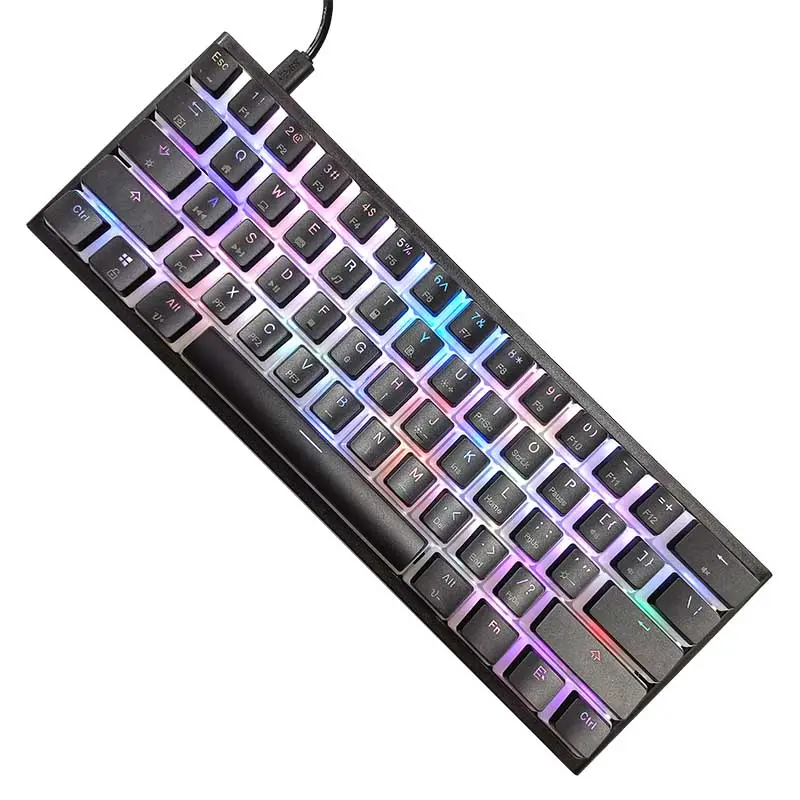 Mini Compact Mechanical Gaming Keyboard Black Pudding Wired MK25 60% TKL 61 Keys ABS Keycap RGB Dynamic Backlit Gamer Keyboard