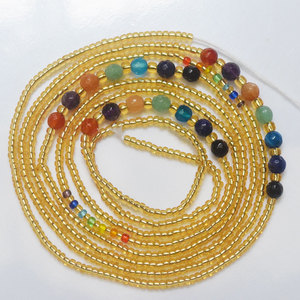 Femmes été africain coton chaîne cravate sur africain grande taille avec 7 chakras pierre cristal taille perles ventre chaîne corps bijoux - Product Image 4