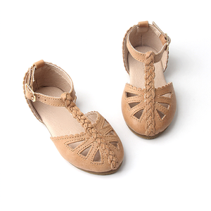 Sandales plates vintage pour femmes, à découpes, avec bride à la cheville, aspect cuir, bout fermé, antidérapantes, pour le quotidien et le bureau - Product Image 1