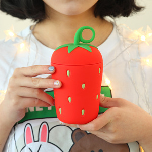 Creative 3D Strawberry Double Layer Glass Cup With Lid Fruit Shape Student Water Bottle Back To School Gift - Product Image 2