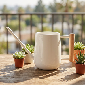 Regadera con recubrimiento de polvo blanco de Metal personalizado pequeño de latón AK con mango de madera para habitación, terraza, jardín, balcón, uso - Product Image 3