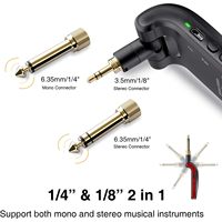 LEKATO 2.4GHz Pemancar Penerima Audio Nirkabel Isi Ulang 6-Saluran Sistem Gitar/Bass Elektrik Hitam Termasuk 2