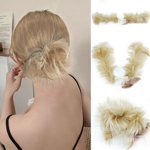 Messy Hair Bun Court Naturel Droit Polyvalent Styles Réglables Pièces de <span class=keywords><strong>Cheveux</strong></span> Facile <span class=keywords><strong>Postiche</strong></span> Synthétique pour Femmes Extension de <span class=keywords><strong>Cheveux</strong></span> - Product Image 3