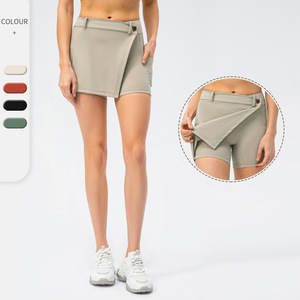 Rok wanita dua potong, celana pendek wanita kinerja aktif Solid, ringan untuk lari, tenis, Golf, olahraga, rok Mini - Product Image 1