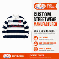 Polo de rugby rayé surdimensionné avec logo personnalisé, tricoté de haute qualité, manches longues, imprimé avec patch, style classique preppy vintage en coton