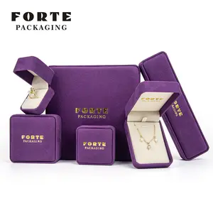 FORTE yüksek kalite özel lüks mor krem kadife mücevher kutusu hediye taşınabilir küpe takı yüzük ambalaj kutuları