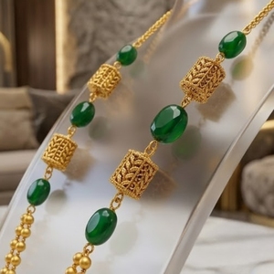 Collar Mala Antiguo de Plata 925 con Cuentas Verdes, Cadena Doble, Joyería Étnica Larga Tradicional para Mujer, Regalo de Boda - Product Image 5