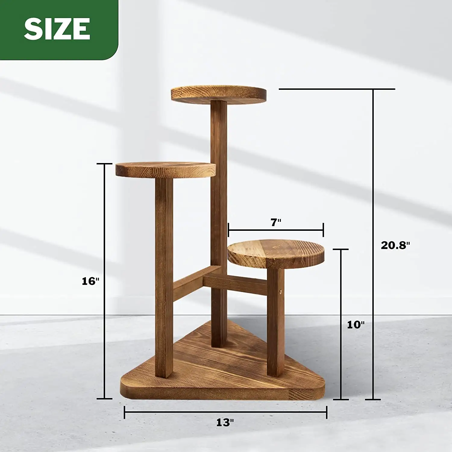 Soporte alto de madera para plantas de 3 niveles Soporte de exhibición para macetas de jardín interior y exterior