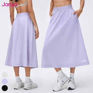 Janya Jupe de tennis unie pour femme, en tissu extensible, à taille froncée, mi-longue, décontractée, légère, pour le sport - Product Image 1