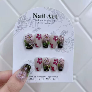 SHUANGYU Faux ongles artificiels en acrylique faits main, motif floral rouge chinois, avec ligne dorée, perles et <span class=keywords><strong>strass</strong></span>, pour <span class=keywords><strong>mariage</strong></span>, vente en gros - Product Image 4