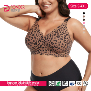 Soutien-gorge sans couture imprimé léopard grande taille pour femme – Confort et maintien doux, push-up, bonnets couvrants, lingerie - Product Image 1