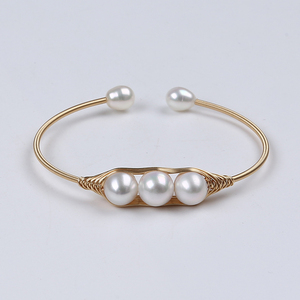 Gold Plated <strong>Copper</strong> Freshwater Pearl Beads Adjustable <strong>Bracelet</strong> - Product Image 2
