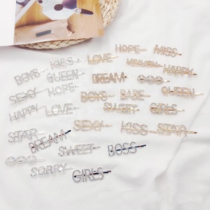 MISTO di TRASPORTO PERSONALIZZATO lettera di perle bobby pins diamante di bling parole inglesi <span class=keywords><strong>clip</strong></span> di pin di capelli - Product Image 3