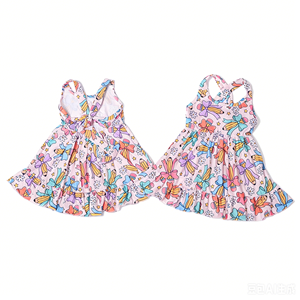 Cd3-1 Impression personnalisée en 3-7 jours, Robe d'automne pour filles, longueur genou, bretelles métalliques réglables, dos en dentelle, bretelles papillon, en coton - Product Image 2