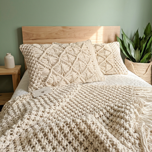 Grande housse de coussin de sol carrée, tissée à la main au crochet, 100% coton, lavable, motif bohème, pour la maison et l'hôtel, par MORE - Product Image 1