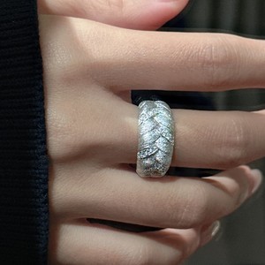 Bague en argent pur S925, diamant étincelant, motif d'épi de blé brossé à l'italienne, style rétro, mode, luxe léger, vente en gros de bijoux en argent - Product Image 3