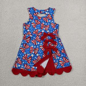 Robe trapèze respirante pour petites filles, style décontracté d'été, avec nœuds et bord festonné, idéale pour le jeu, le tennis et le yoga, collection RTS 4th of July, modèle Sœur Mignonne - Product Image 3