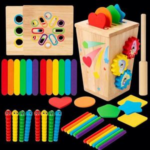 Challenge Fun Wooden Board Game Girls Boys Birthday <b>Gifts</b> 5 in 1 Educational Sensory Color Sorting Toys for Toddlers - Product Image 1