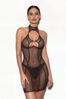 Lingerie Teddy moulante de haute qualité pour femme, à col montant et dos nu, en résille transparente et ajourée, style érotique sexy