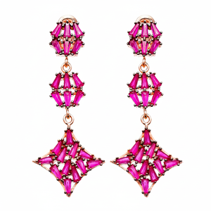 Ruby Stone Baguette Stone <b>Earring</b> Lozenge Shape Push <b>Back</b> <b>Earring</b> Turkish Wholesale 925 Sterling <b>Silver</b> Jewelry - Product Image 2