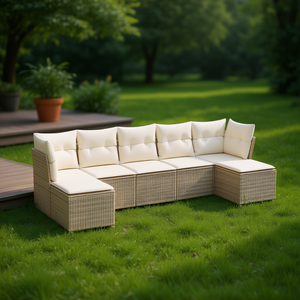 Ensemble de canapés de jardin en rotin beige, mobilier d'extérieur avec coussins en mousse haute densité, design contemporain imperméable - Product Image 2