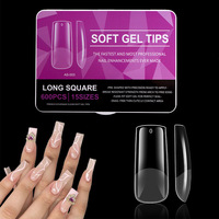 Salón de uñas de alta calidad OEM 600 por caja Cubierta completa Uñas de ataúd mate transparente Puntas de gel suave