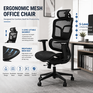 Chaise de bureau ergonomique moderne en maille PP avec accoudoir articulé 6D et soutien lombaire 3D adaptatif, chaise de bureau à domicile OEM - Product Image 6