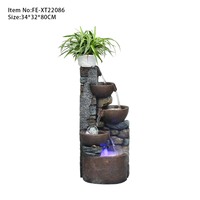 Fuente para exteriores Fuentes de mesa de Rocalla de 4 cuencos con una pequeña maceta de plástico para cultivar la planta usted mismo (riego automático)