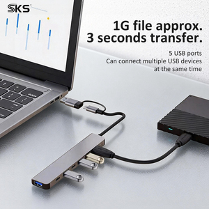 Hub <span class=keywords><strong>USB</strong></span> portable 7 en 1, <span class=keywords><strong>4</strong></span> ports <span class=keywords><strong>USB</strong></span> 2.0, double connecteur <span class=keywords><strong>USB</strong></span> A vers Type-C PD - Charge rapide, compatible avec les imprimantes iOS - Product Image 2