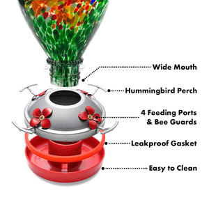 Mangiatoia per colibrì in vetro dipinto da giardino sospeso dispositivo per bere uccelli selvatici in vetro soffiato a mano colibrì mangiatoia per acqua e miele - Product Image 2
