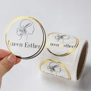 Custom Hot Foil Stamping Holographic Self Adhesive Sticker UV Embossed Gold Foil Printing Clear Logo Stickers