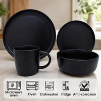 Service de table de luxe 16 pièces en grès céramique, finition noir mat, compatible lave-vaisselle et four, assiettes, bols et tasses réutilisables pour la maison