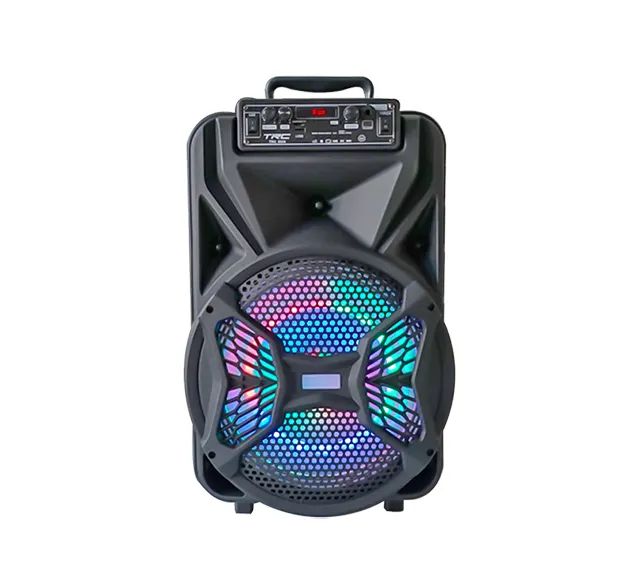 Nisoul Free sample speaker digital display build in battery rechargeable colorful Light trolley premium speaker with mic