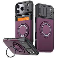 Funda Protectora Antigolpes para iPhone 18 17 16 Pro Max con Cubierta Deslizante para Cámara, Ranura Oculta para Tarjetas y Soporte de Anillo 360°