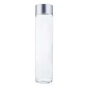 Grosir Botol Air Kaca Silinder Sisi Lurus Botol Kaca Mineral dengan Tutup