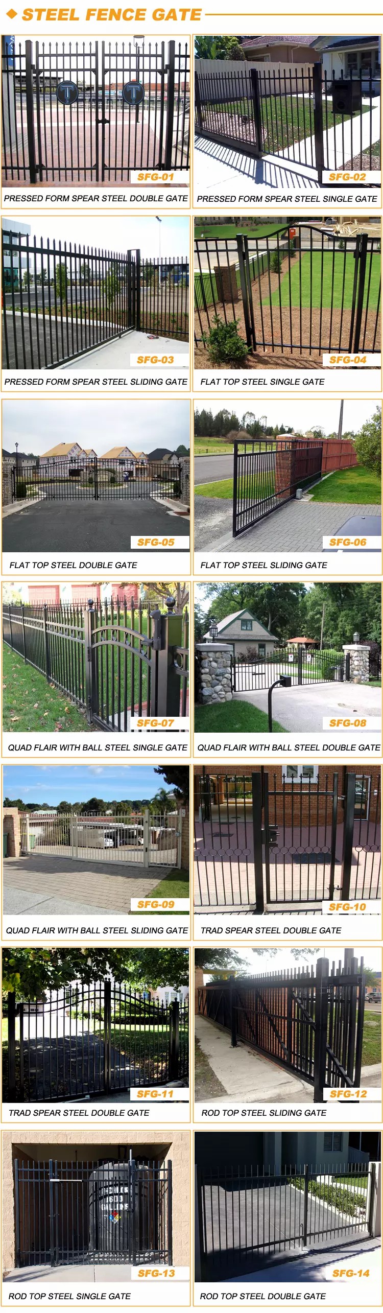 Unclimbable Steel Metal Fence Gates Powder Coating 0.8m 1.0m 1.2m