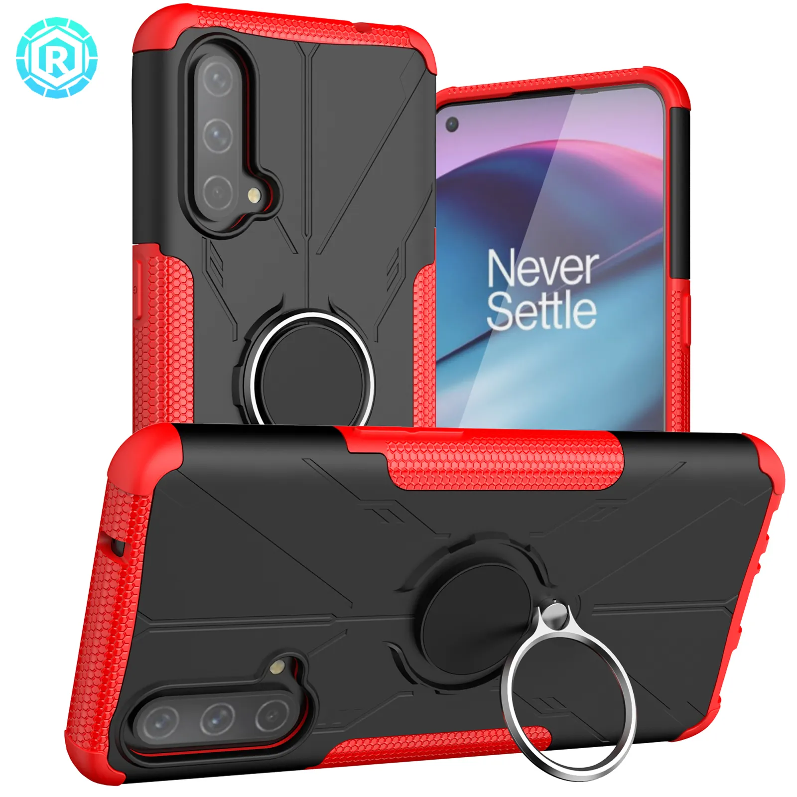 Salable 2 In 1 Hard PC+Soft TPU Shockproof Phone Case For OnePlus Nord CE 5G With Metal Ring Kickstand