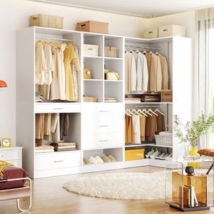 Organisateur de garde-robe avec tiges de suspension, rangement pour chaussures et <span class=keywords><strong>kit</strong></span> anti-basculement extensible et facile à installer, blanc - Product Image 1